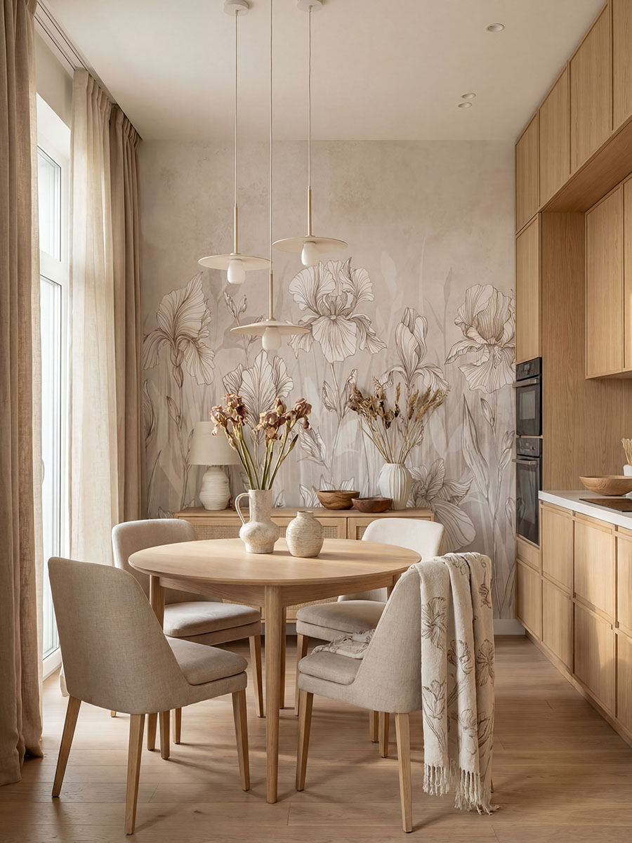 Бесшовные обои с&nbsp;цветами на&nbsp;кухне