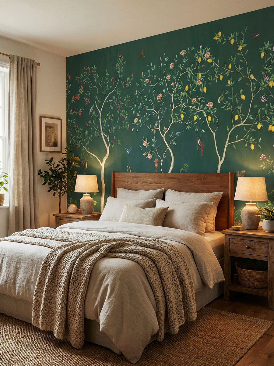 Бесшовные обои с&nbsp;цветами в&nbsp;спальне