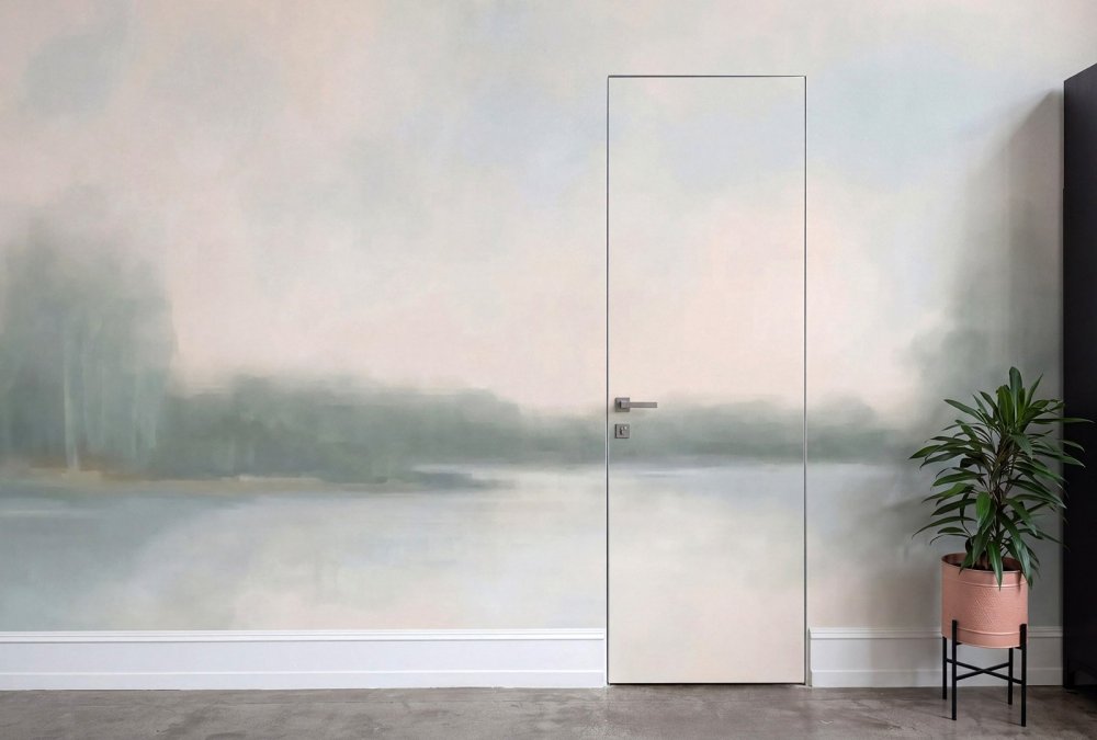 Монтаж бесшовных обоев на скрытые двери