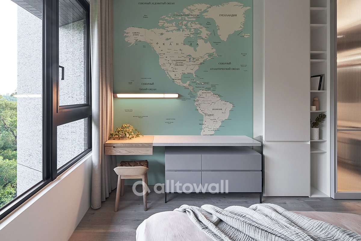 Бесшовные обои «Супер детальная карта мира (на русском языке)», 244х280 см