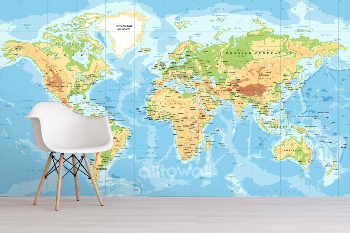 Политическая карта мира-6. Обои на заказ - печать бесшовных дизайнерскихобоев для стен по своему рисунку