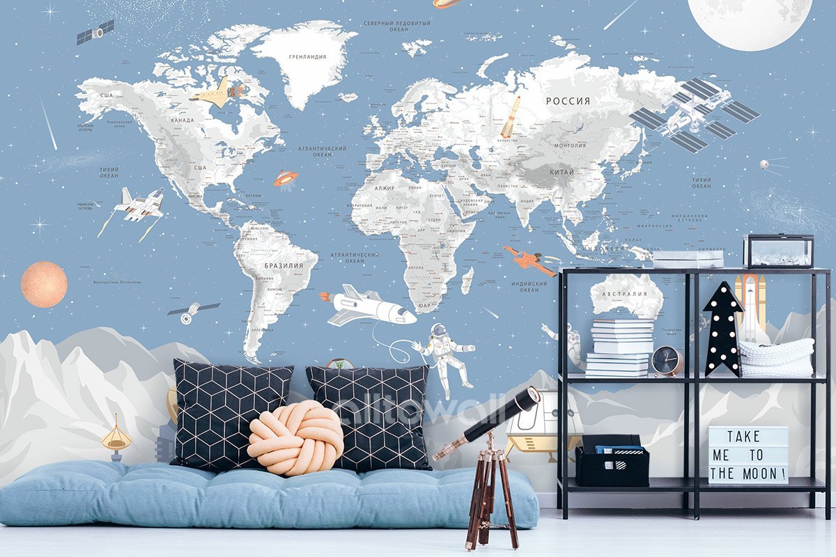 Космическая карта мира. Обои на заказ - печать бесшовных дизайнерских обоев  для стен по своему рисунку
